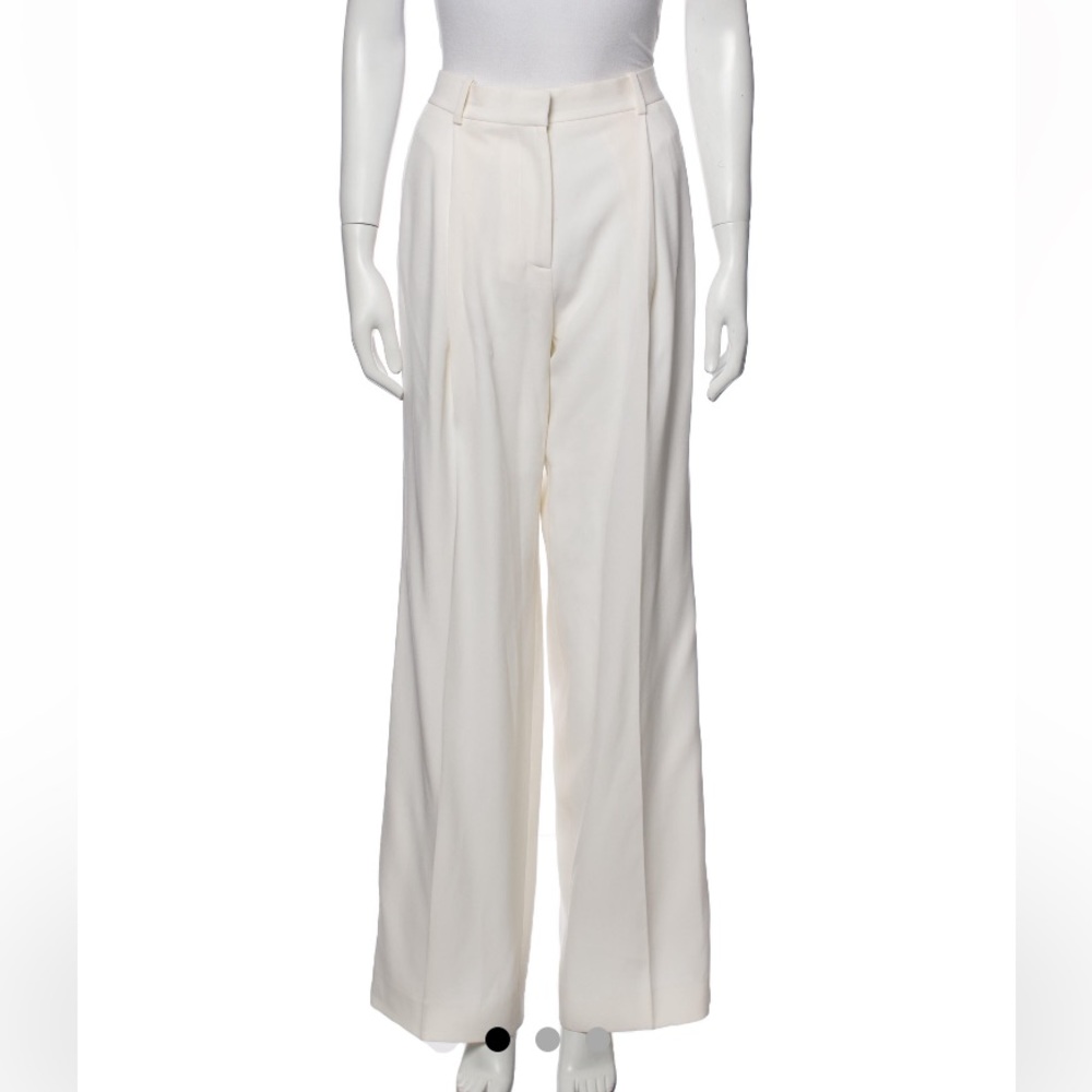White wool wide leg Givenchy trousers with while silk stripe
